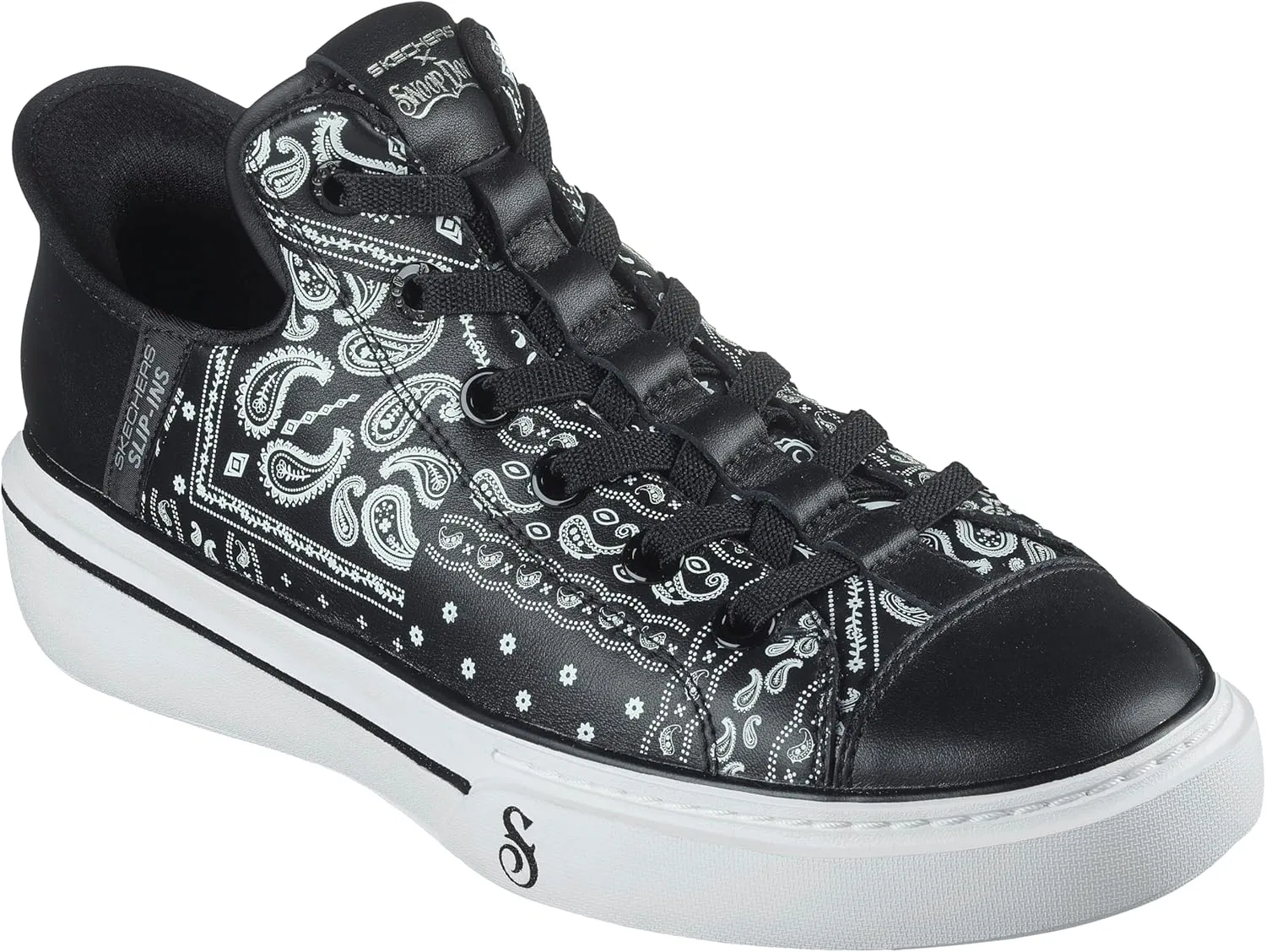Кроссовки Skechers Snoop Dogg: Snoop One-Og Men's Canvas Hands Free Sneaker, Black White Bandana Print Leather — фото 4