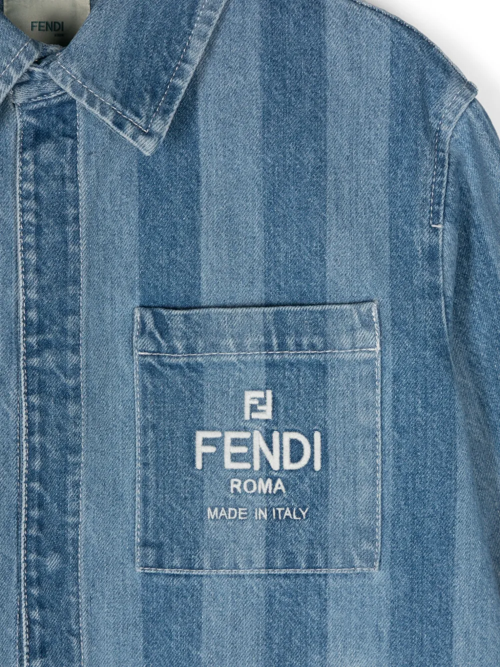 Полосатая джинсовая куртка с вышитым логотипом FENDI KIDS, синий — фото 3