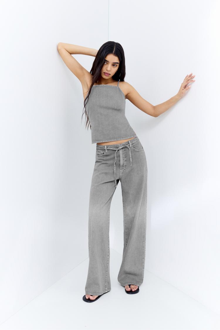 

Мешковатые джинсы с завязками на шнурке Pull And Bear, серый