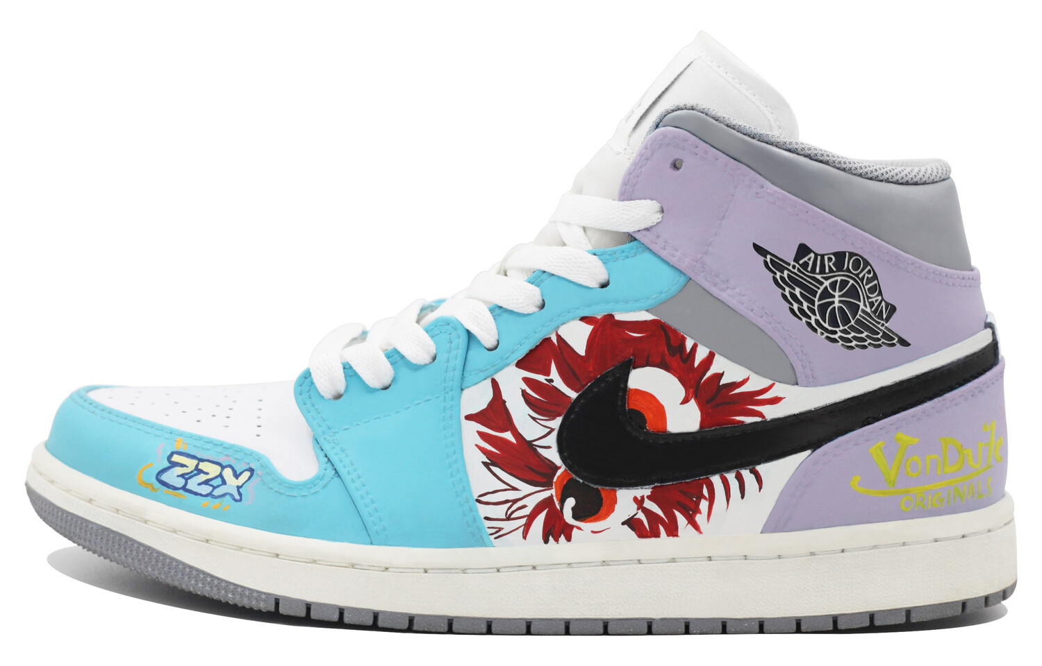 

Кроссовки Air Jordan 1 Vintage Basketball Shoes Women's Mid-top Blue Tint/Blue Joy/Playful Pink/Opti Yellow, фиолетовый
