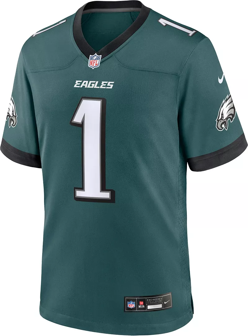 Мужская футболка Nike Philadelphia Eagles Jalen Hurts #1 темно-бирюзового цвета — фото 2