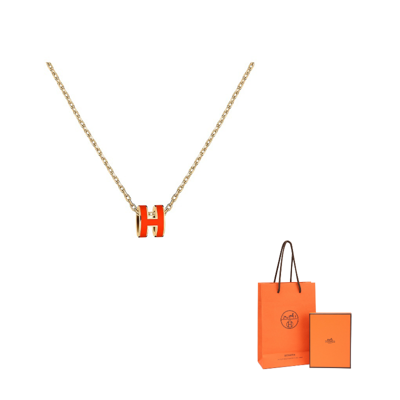 

Колье POP H на металлической цепочке для женщин HERMES, graffiti оранжевый