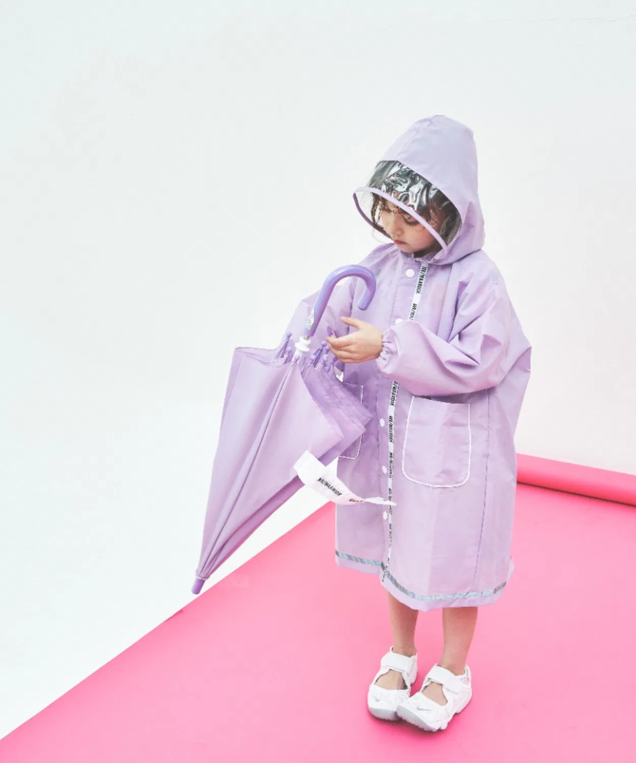 Детский дождевик Plain Pattern с капюшоном, бренд MR, с мешочком для хранения, фиолетовый — фото 3