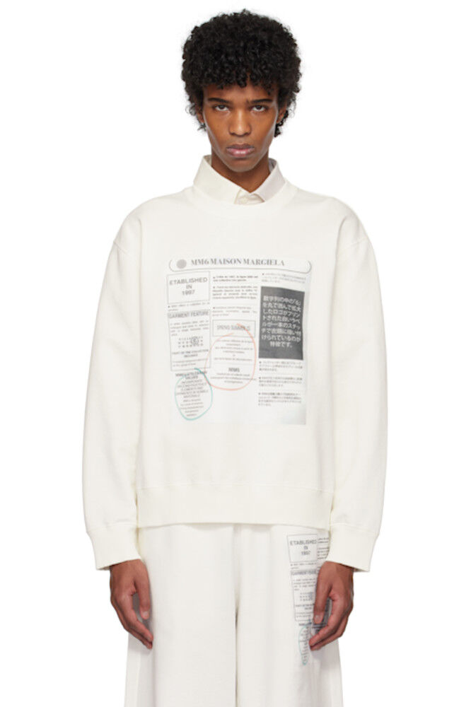 

Белая джерси-толстовка с газетным принтом MM6 Maison Margiela