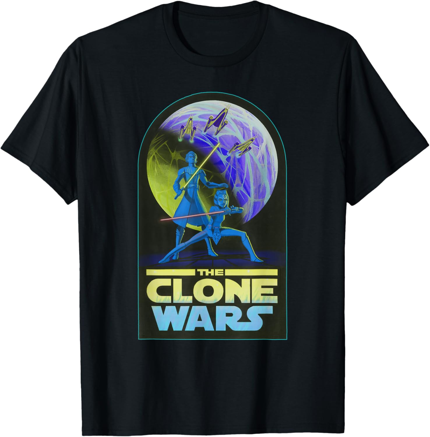 

Футболка Star Wars Clone Wars с изображением Энакина и Ассоки, черная