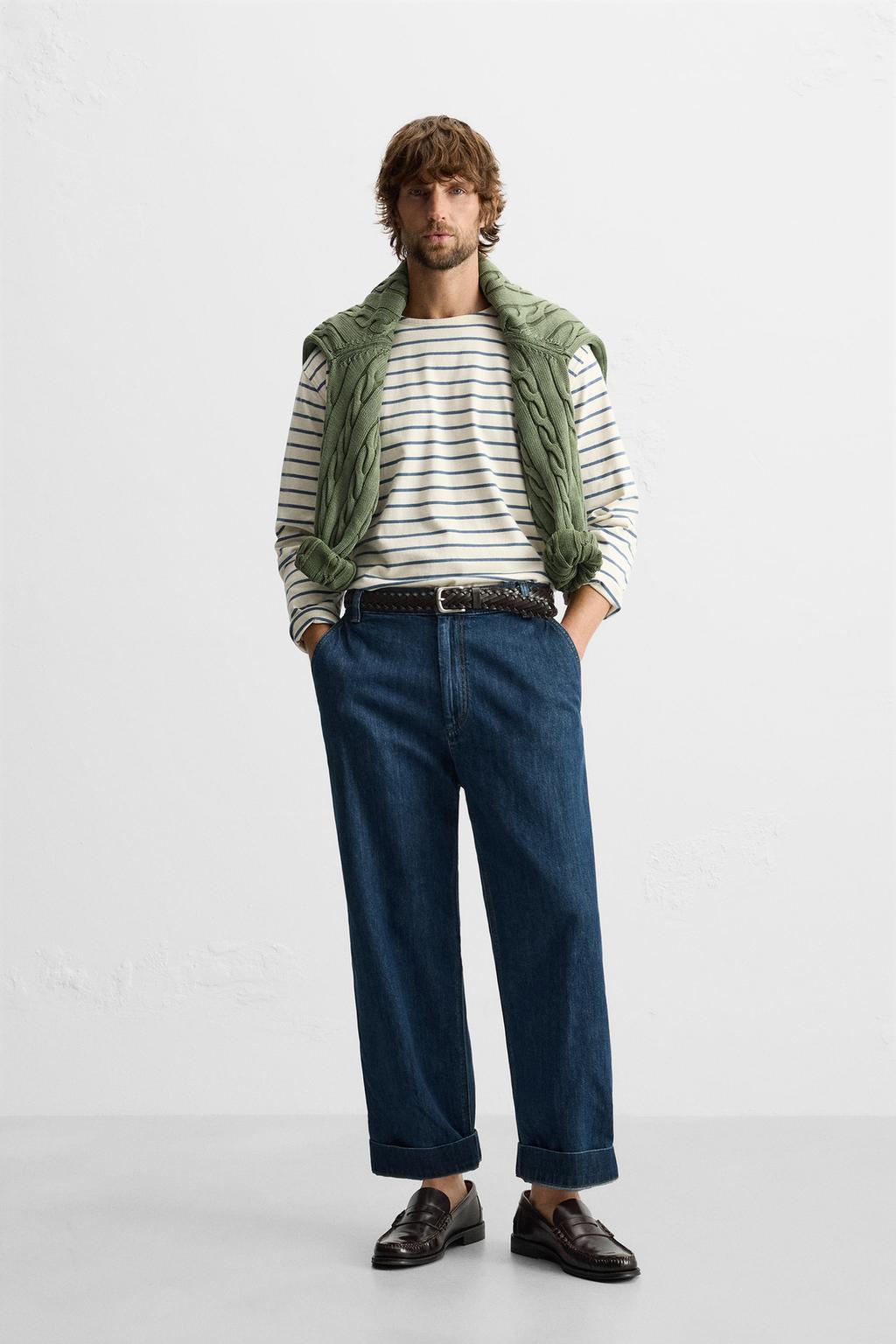 

Жаккардовая футболка в полоску ZARA, цвет Ecru/Blue