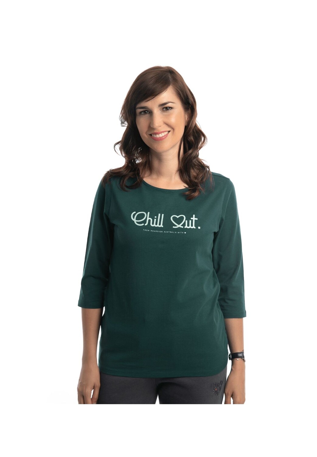 

Женская рубашка с длинными рукавами Chill Out, принтом спереди и R-образным вырезом, рубашка с рукавом 3/4, 100 процентный хлопок ROADSIGN australia, цвет Dunkelgruen