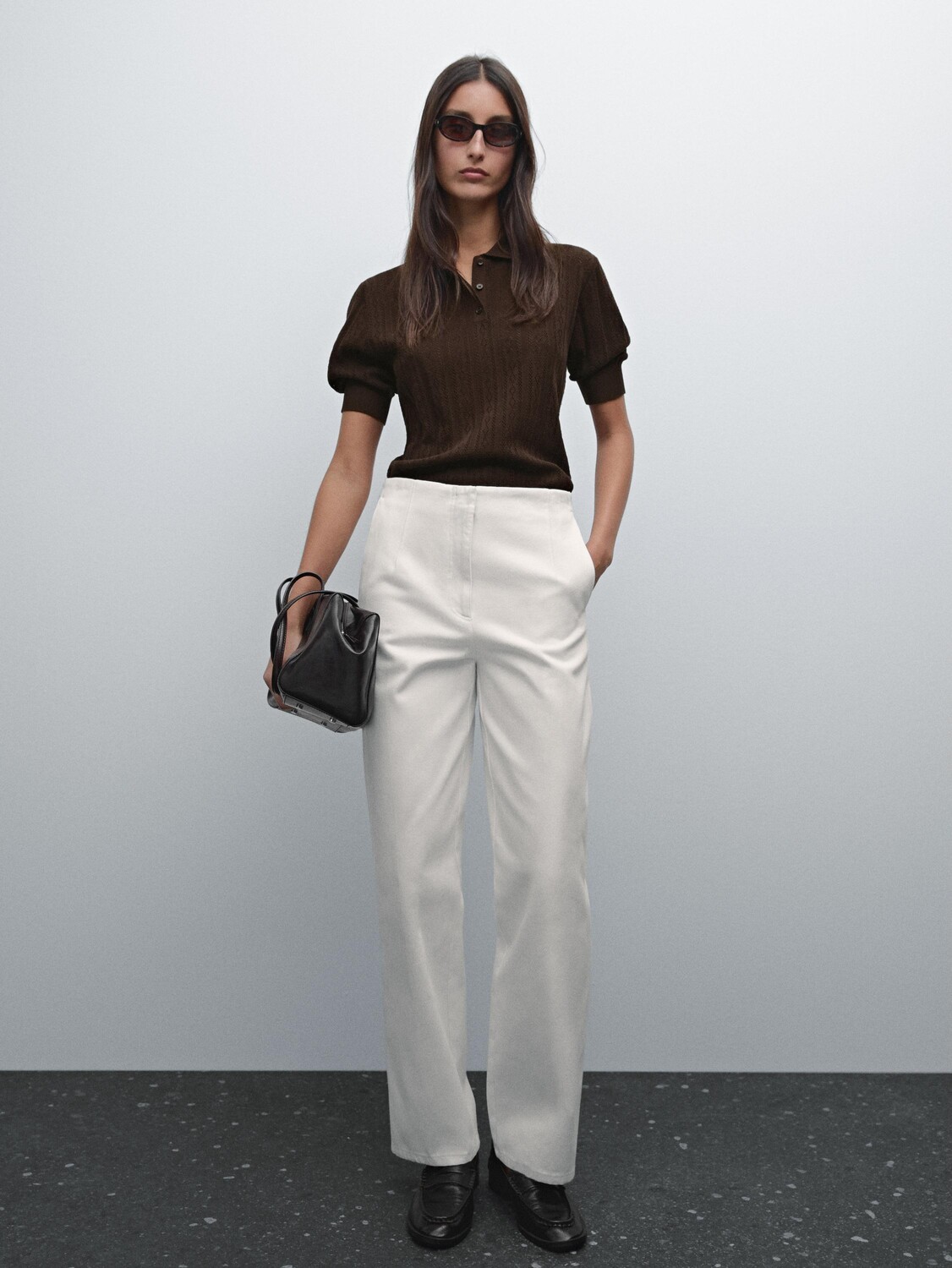

Свитер с ришелье из хлопковой смеси Massimo Dutti, коричневый