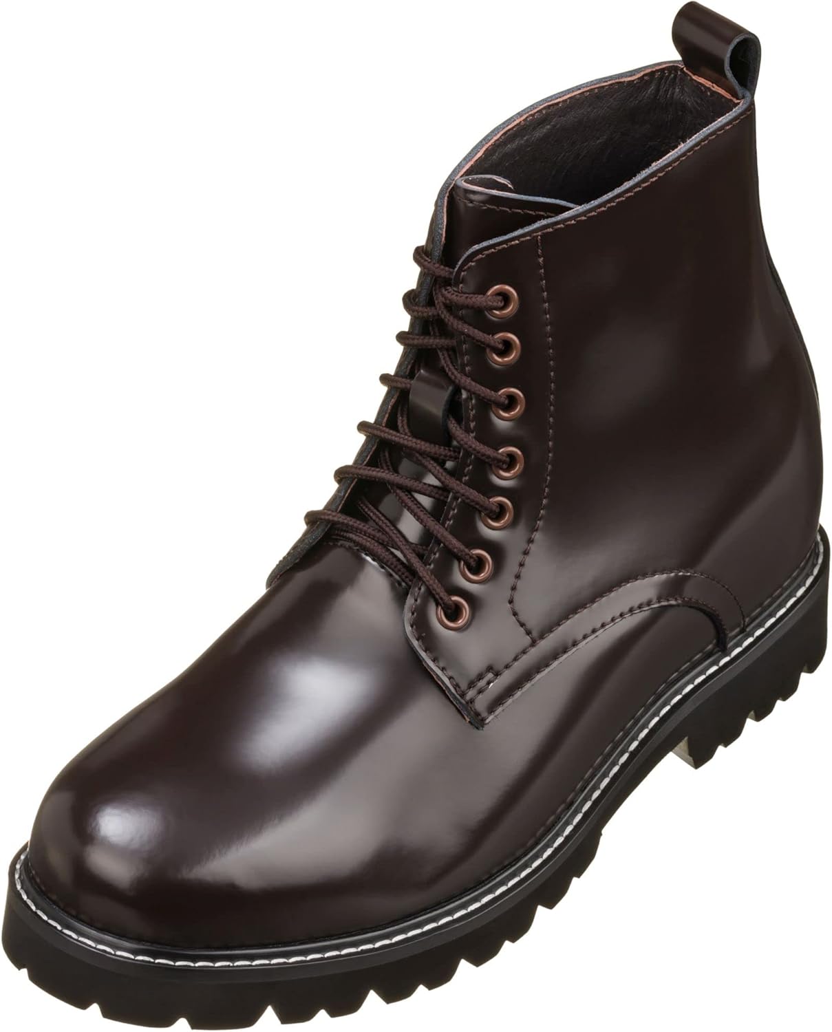 

Мужские невидимые ботинки-поднятые CALTO - темно-коричневая кожа, круглый носок, шнуровка, ботинки - на 8 см выше - K8711 - размер 7,5 D(M) US