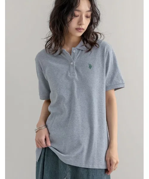 Женская хлопковая футболка-поло U.S. POLO ASSN. с вышивкой, серая