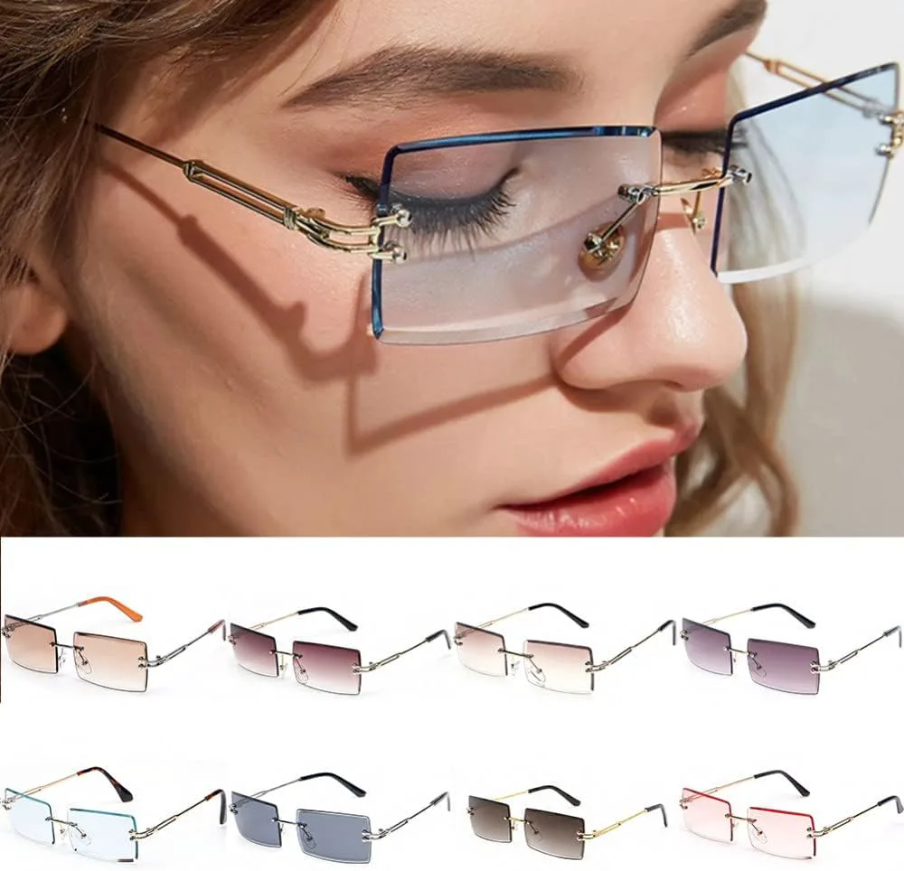 

Солнцезащитные очки без оправы, маленькие прямоугольные солнцезащитные очки для путешествий, очки с защитой от УФ-излучения UV400, аксессуары для очков LANGSER, 4