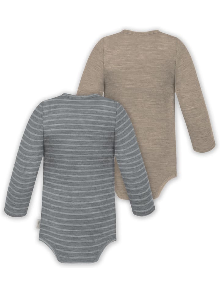 Normani Outdoor Sports Комплект из 2 унисекс боди-слингов с длинными рукавами для младенцев, серо-бежевого цвета — фото 2