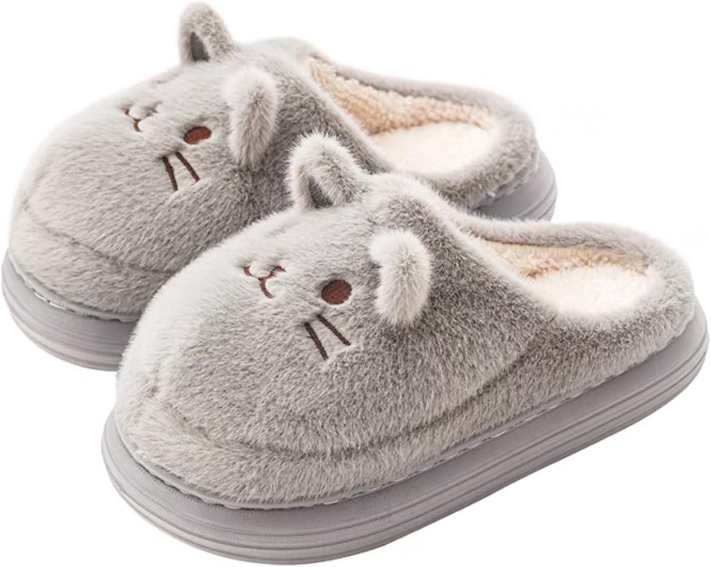 

Милые тапочки Zigihos с котиком - кавайные пушистые, мягкие и теплые домашние тапочки для женщин и мужчин, серый