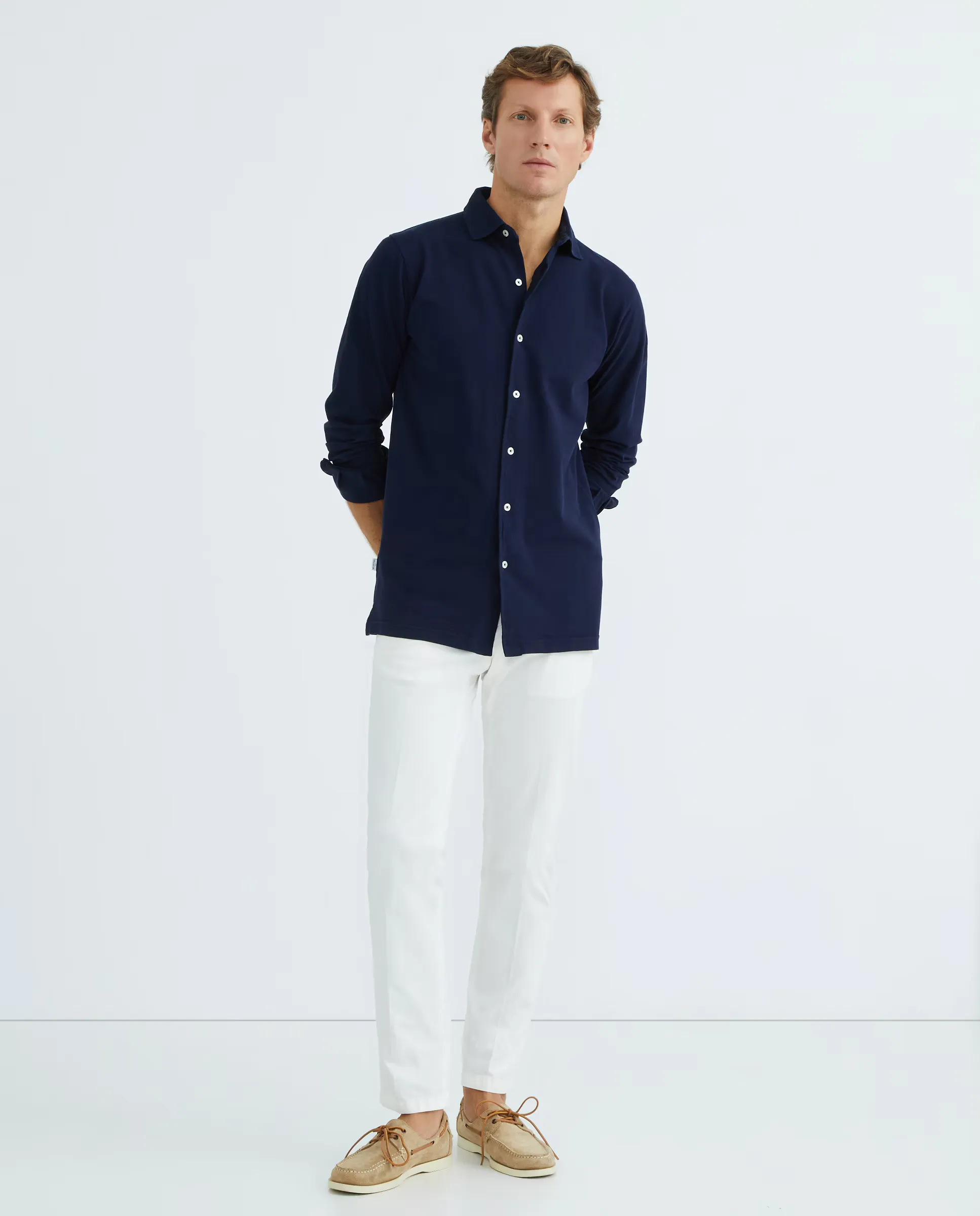 

Брюки мужские китайские regular fit хлопок stretch гладкие синий морской Mirto, белый