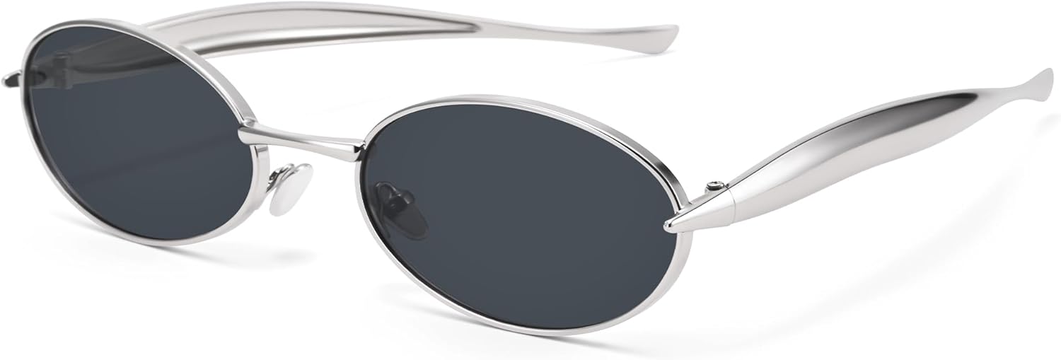 

Солнцезащитные очки Hycredi Retro Oval для женщин и мужчин, модные классические металлические оправы в стиле 90-х, маленькие, с защитой от УФ-излучения UV400, стильные солнцезащитные очки 2025 года, C2 - Silver/Grey