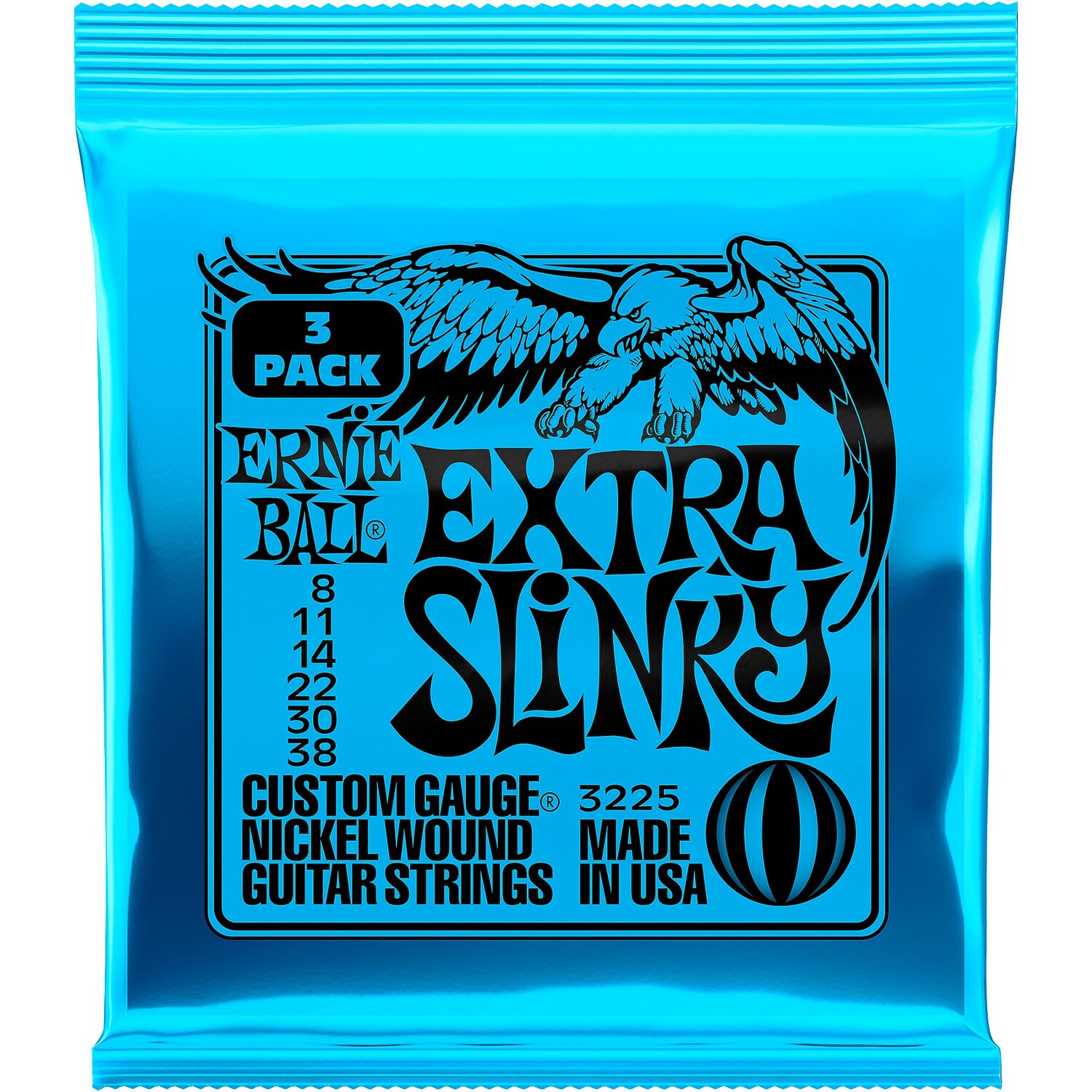 

Струны для электрогитары Ernie Ball Extra Slinky с никелевой обмоткой, набор из 3 штук, 8–38