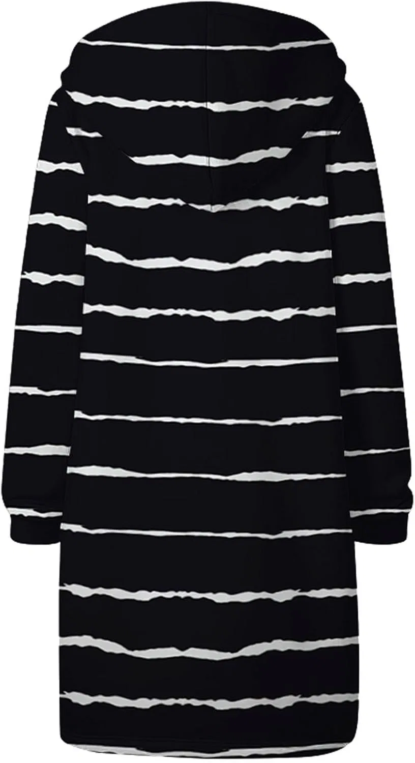 Женская oversize худи на молнии, длиной до колена, с капюшоном и карманами, YAOTIAO, 05-black — фото 3