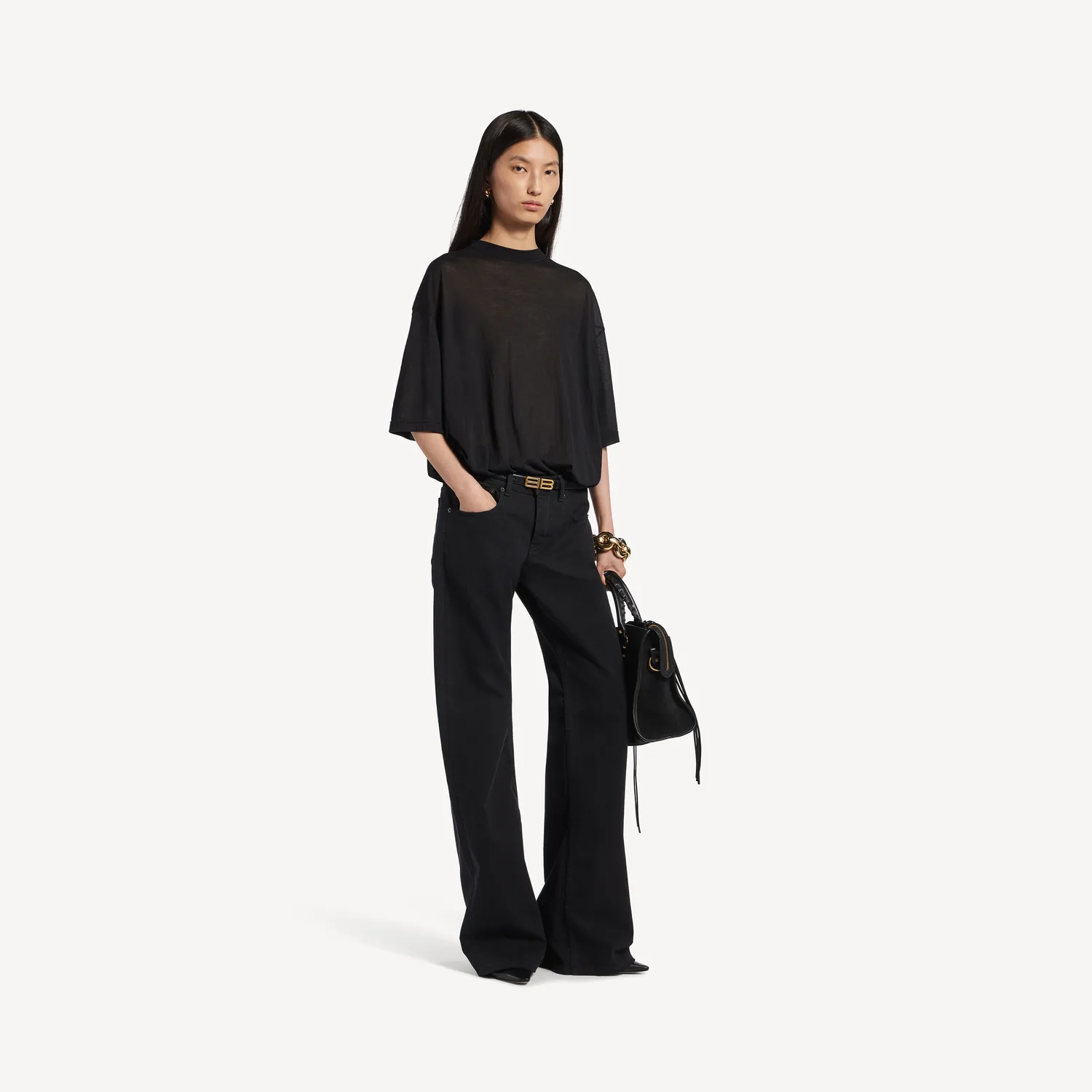 BALENCIAGA Женское черное oversize-боди с эффектом футболки — фото 2