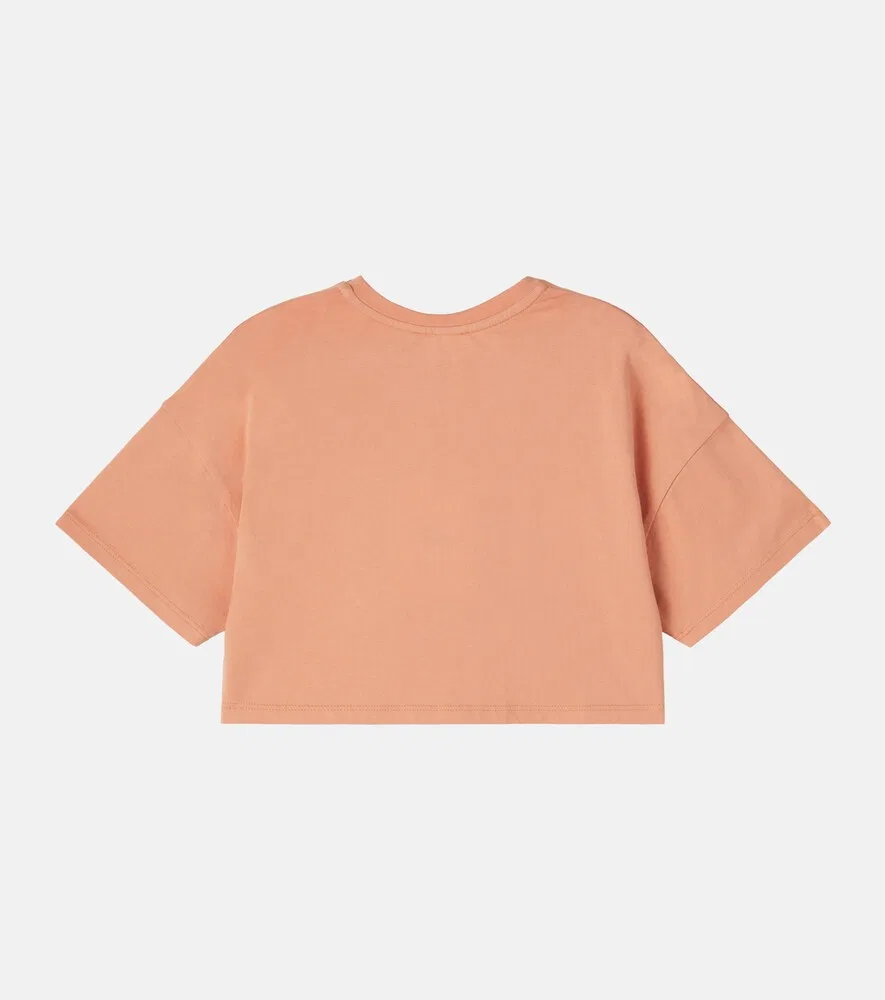 Укороченная футболка из хлопкового трикотажа с логотипом Chloé Kids, оранжевый — фото 3