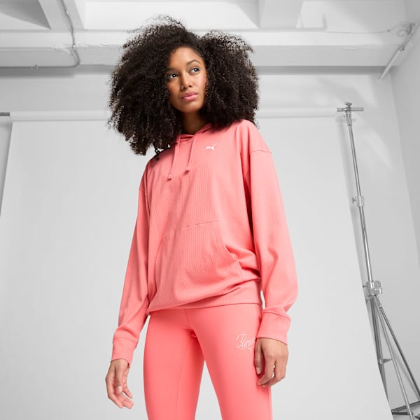 

Женская толстовка с капюшоном в рубчик Puma Elevated Essentials, красный