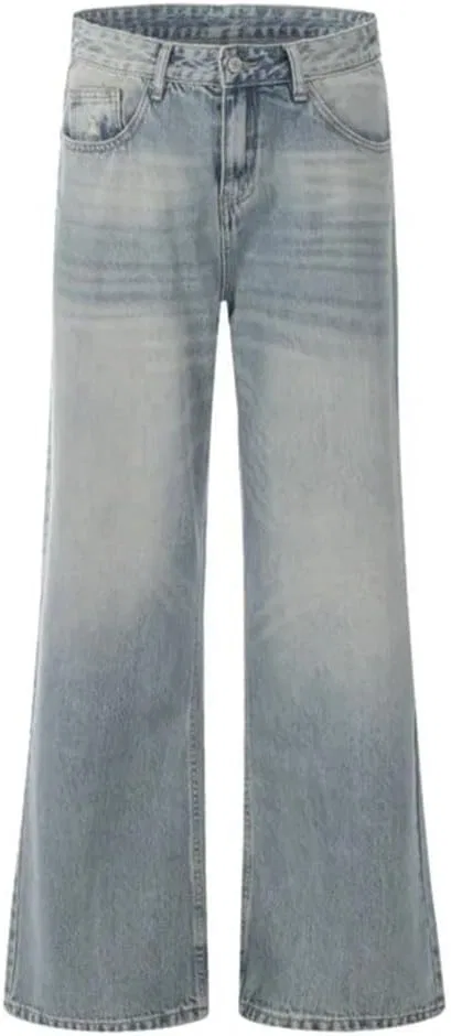 Джинсы свободные Men's Jeans Washing Baggy Wide Leg Denim Pants Straight Bottom, синие