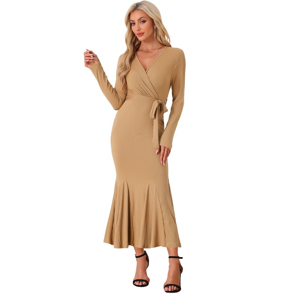 

Длинные макси-платья Bodycon с поясом длиной до пола, платье-русалка с рыбьим хвостом ALLEGRA K, цвет Khaki