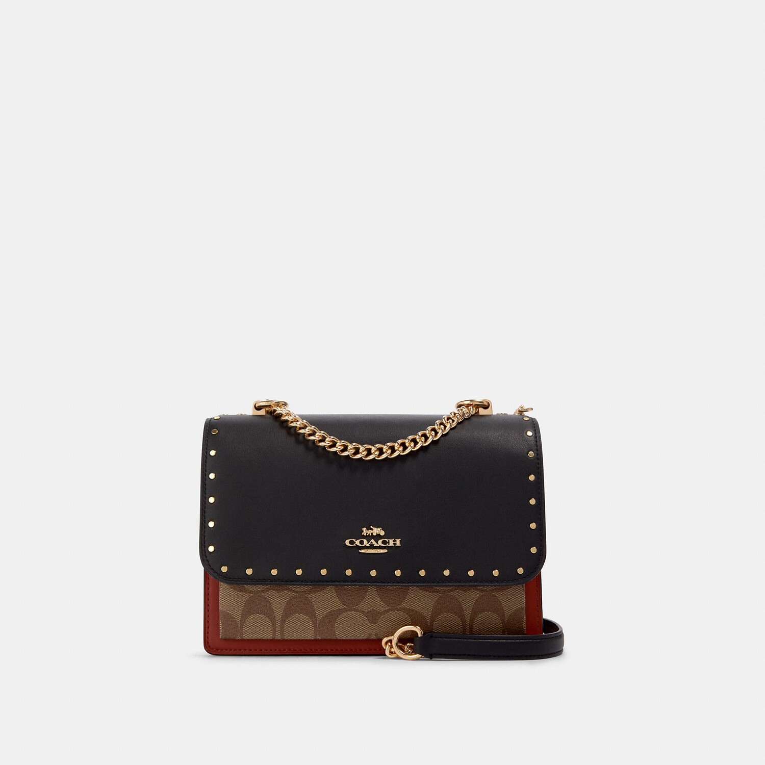 

Сумка через плечо Coach Outlet Klare из фирменной парусины с заклепками, цвет Gold/Khaki Multi
