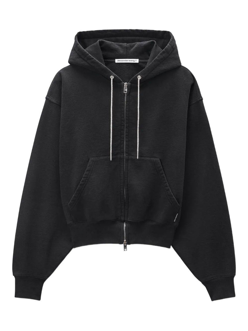 

Толстовка с капюшоном на молнии со стразами и затягивающимся шнурком Alexander Wang, черный