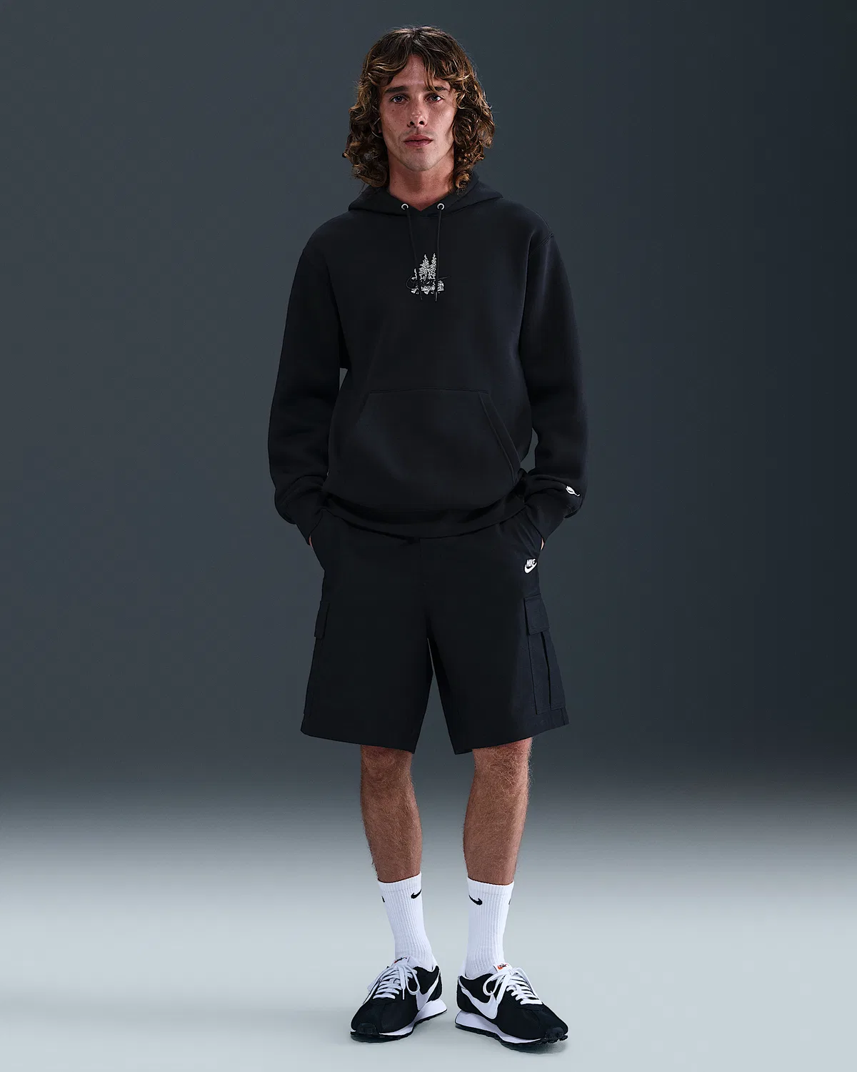 Мужское флисовое худи Nike Sportswear Club, Black/Black/White — фото 4