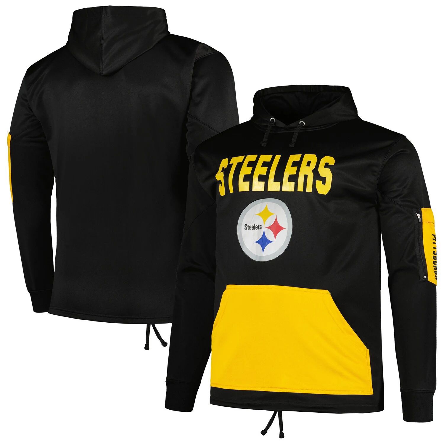 

Мужской черный пуловер с капюшоном Pittsburgh Steelers Big & Tall с логотипом Fanatics