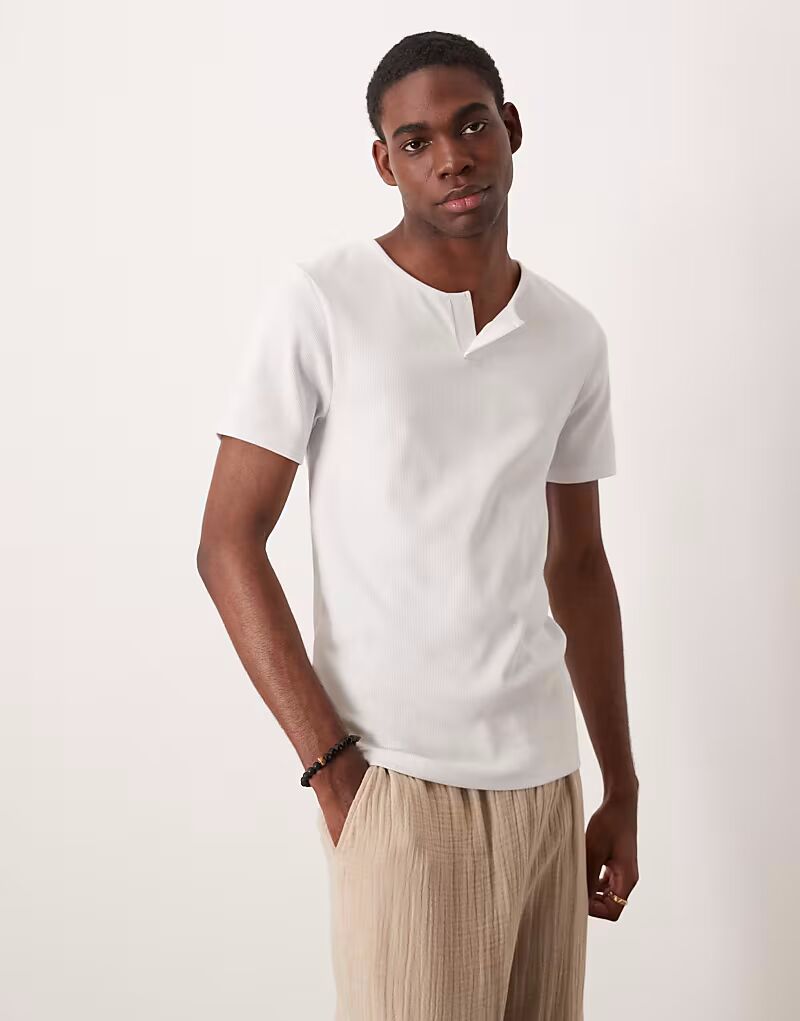 

Футболка ASOS DESIGN плотная, с открытым воротом, облегающая, с ребрами, белая