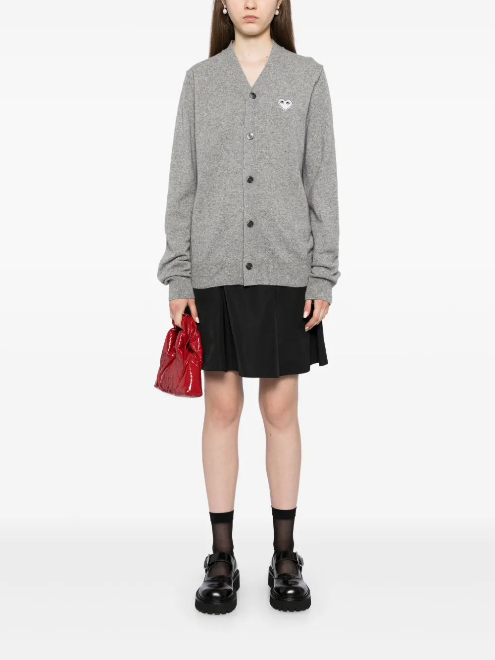 Шерстяной кардиган с узором Comme Des Garçons Play, серый — фото 3