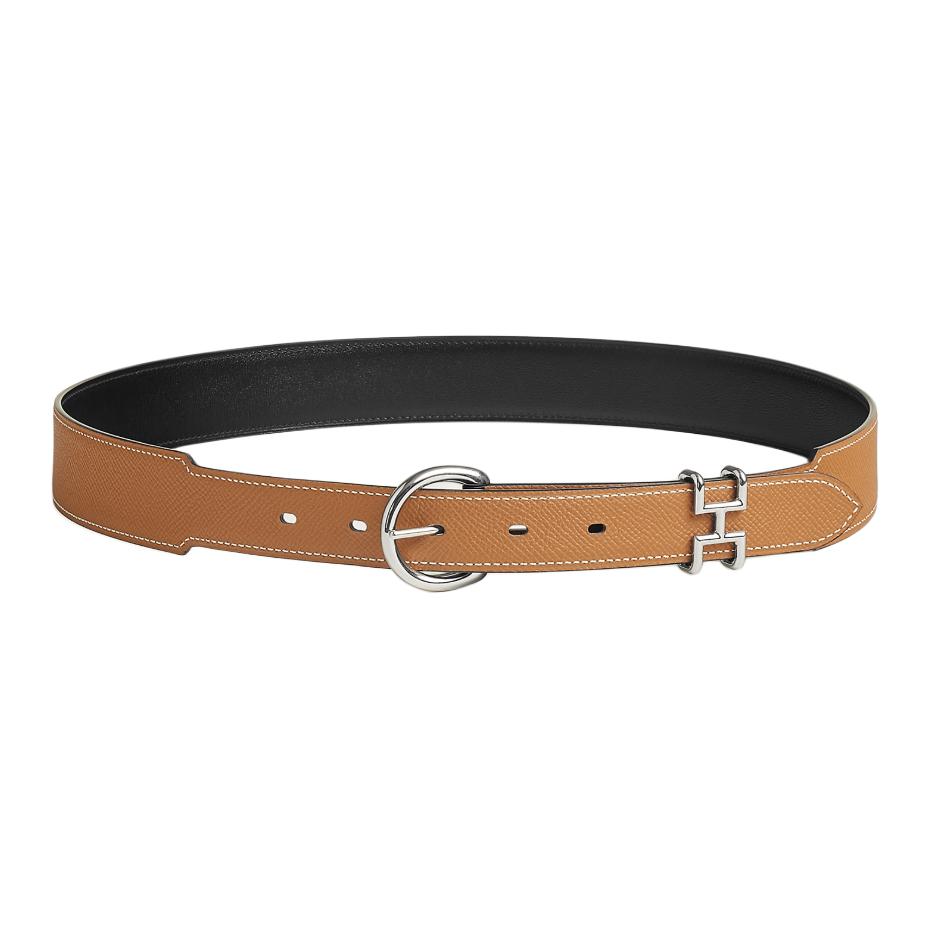 

HERMES Мужской ремень из телячьей кожи черный с золотым пряжка ширина 3.4 см, Black/Gold