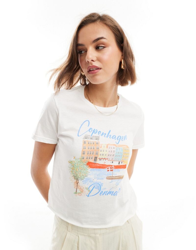 

ASOS DESIGN – белая короткая футболка с копенгагенским мотивом