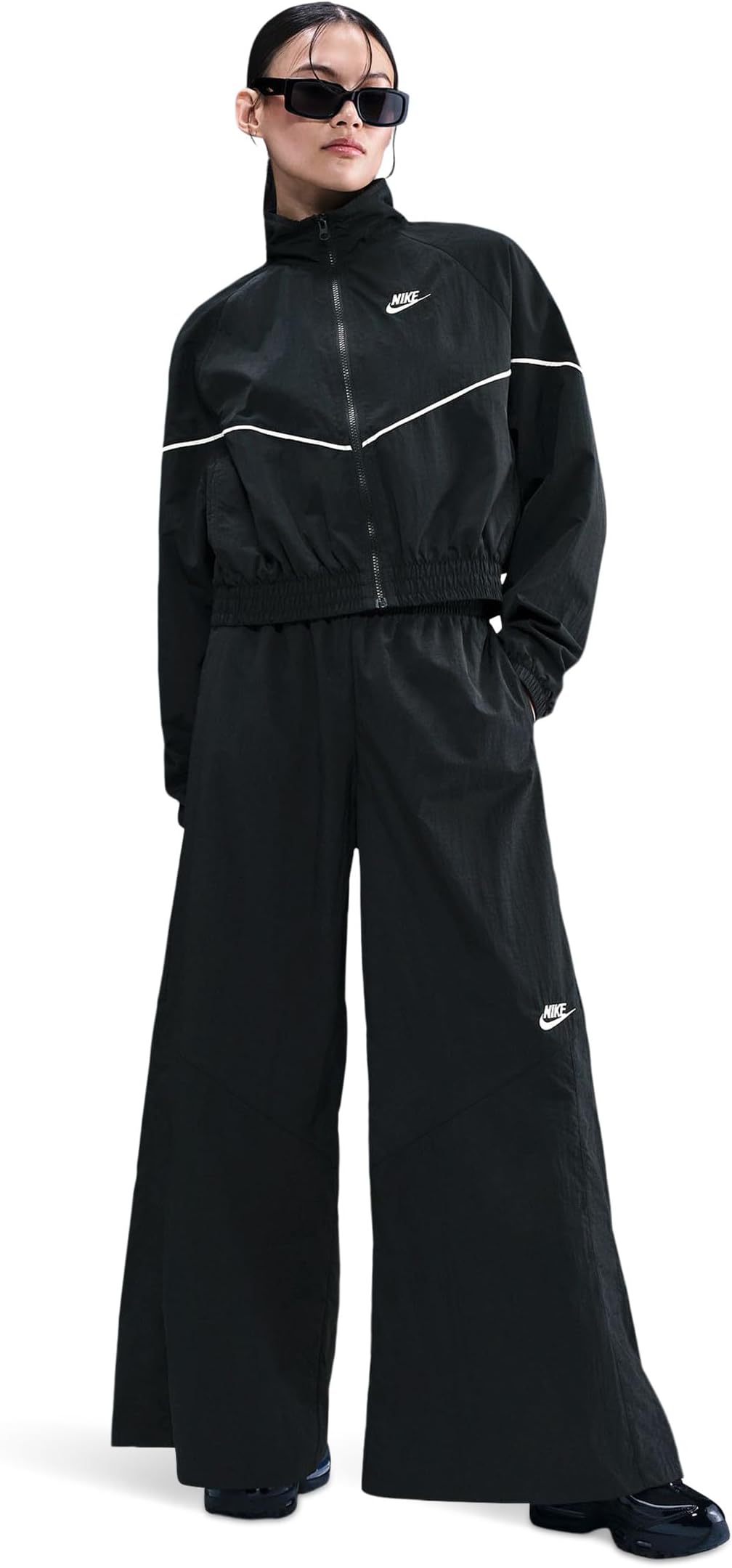 

Женские спортивные брюки широкого кроя из ткани Nike, Black/Black/Sail