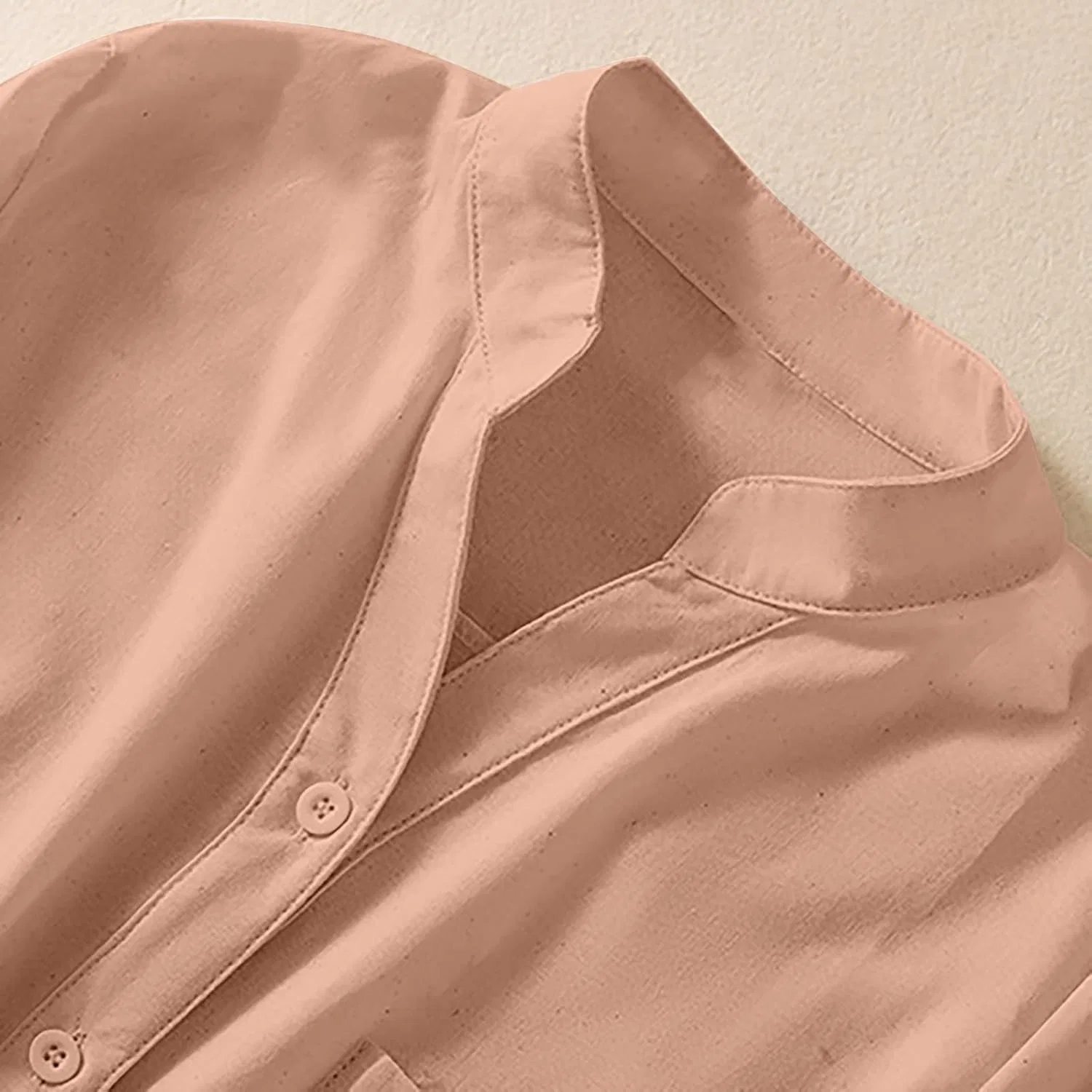 Блуза с воротником-стойкой, свободная, Cotton and Linen, красный — фото 3