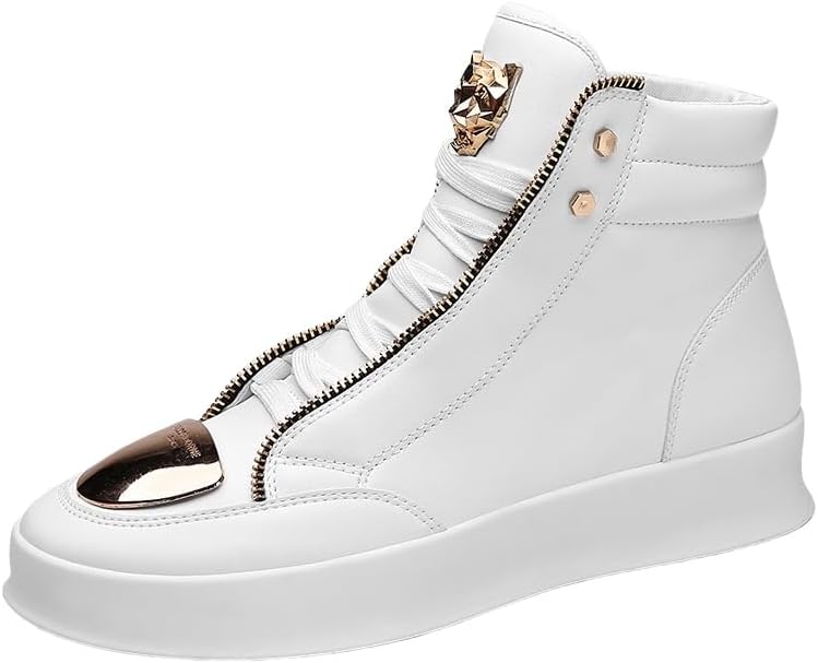 

Мужские повседневные кеды с высоким берцем - дышащий верх из ПУ, противоскользящая резиновая подошва, легкая обувь, британский ретро-дизайн на шнуровке с металлическими люверсами Clolinde, белый