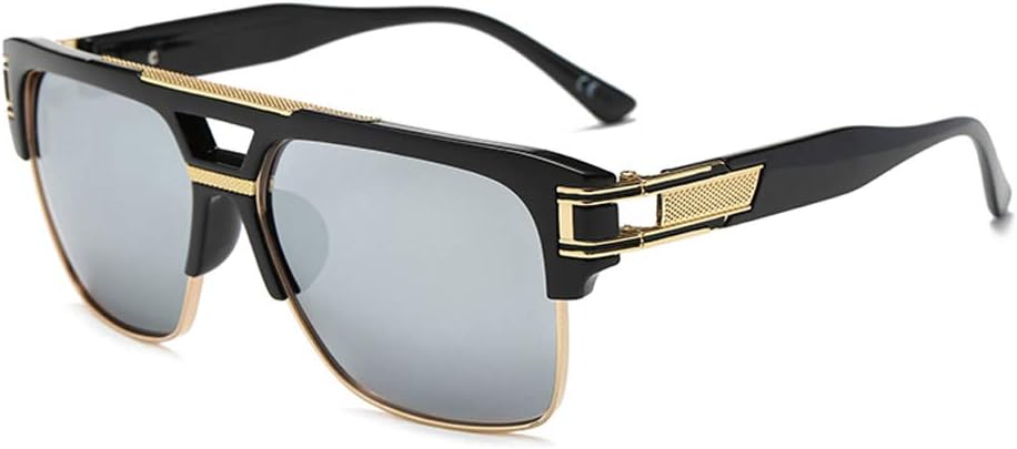 

Квадратные солнцезащитные очки Dollger для мужчин, классические большие солнцезащитные очки в стиле ретро, ​​полуободковая оправа из золотистого сплава, защита от УФ-излучения UV400, Black Frame/Sliver Lens