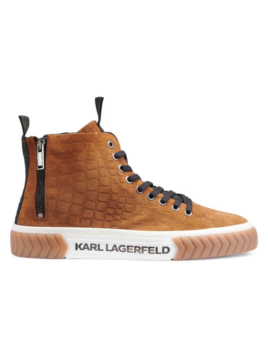 

Высокие замшевые кеды с тиснением под крокодила Karl Lagerfeld Paris, коричневый