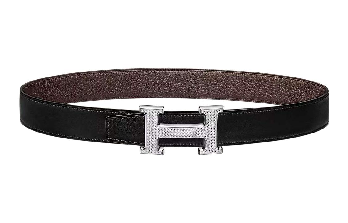 HERMES Кожаный ремень мужской черный шоколад шириной 3 2 см, Black/Chocolate — фото 3