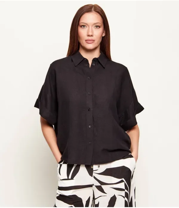 Льняная рубашка C_Bisenas loose fit Boss Orange, черный