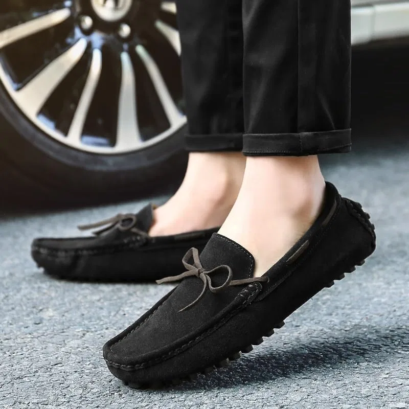 Лоферы из нубука мужские туфли без каблука, Loafers for Men, Black PUGHGAETZF — фото 2