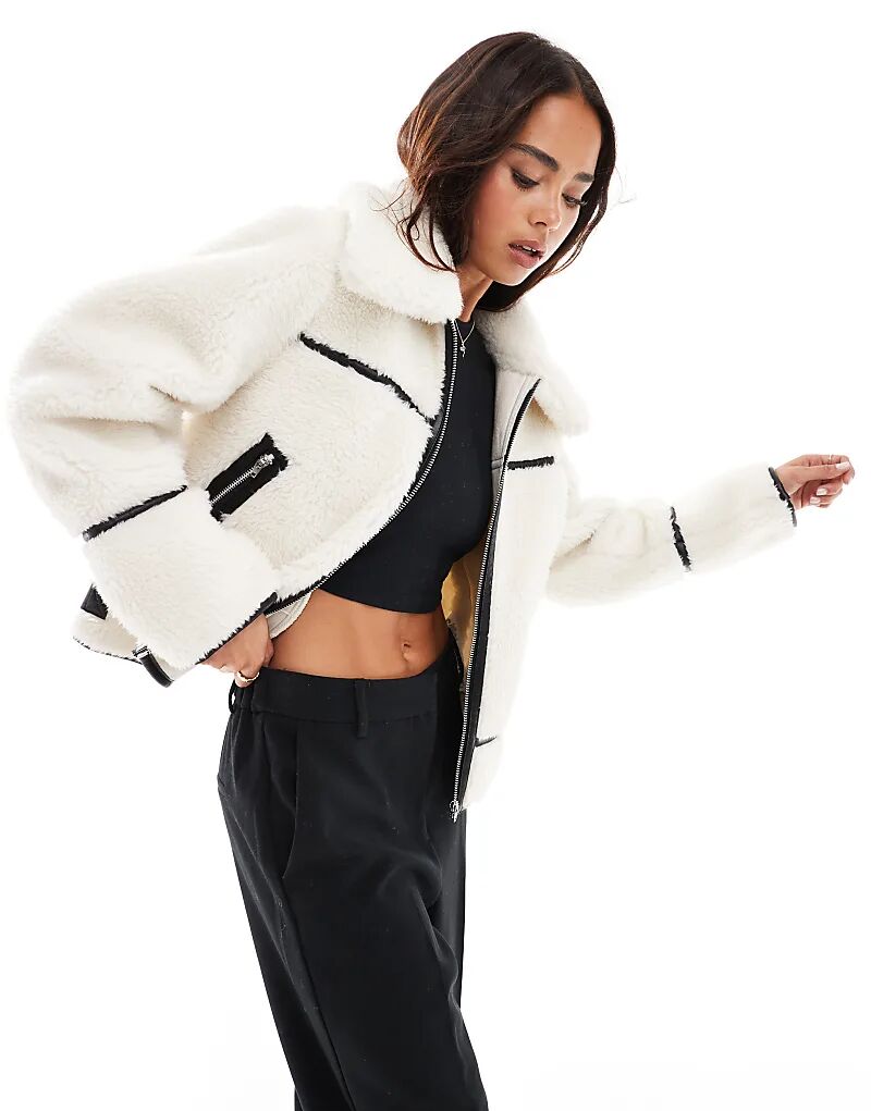 

Куртка водителя грузовика borg contrast кремового цвета Miss Selfridge