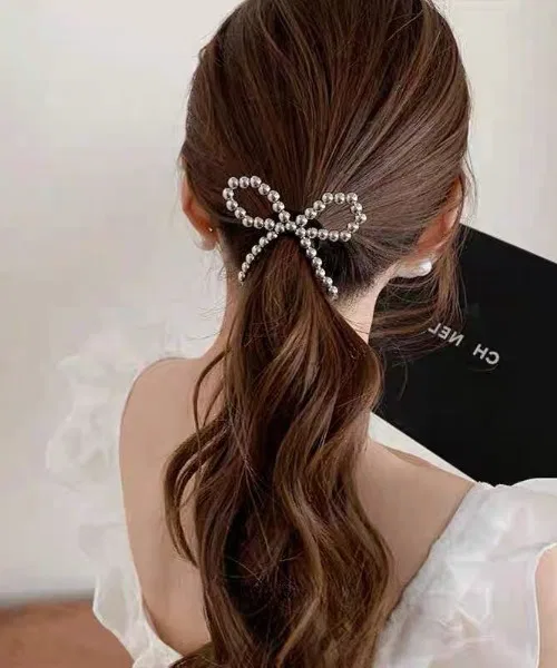 Заколка-бант с лентой E&C closet, серебристый