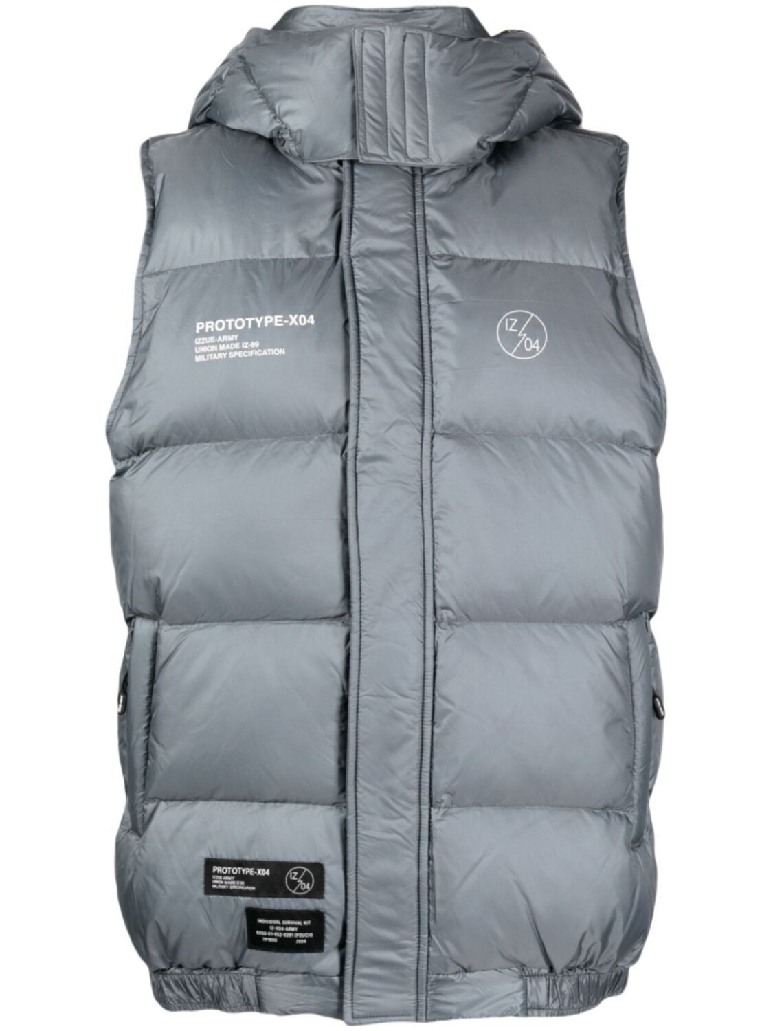 

izzue detachable-hood quilted down gilet, серый
