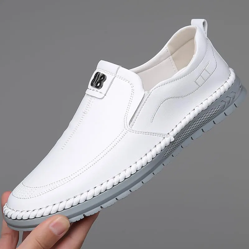 Лоферы повседневные, кожаные, Men’s Casual Slip-On Loafers, белый Sibysmon — фото 2