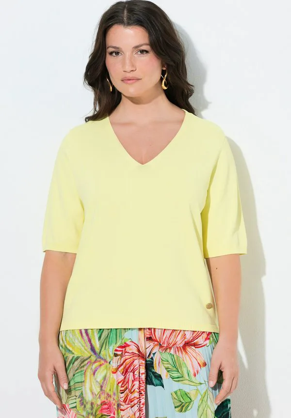

Простая футболка Ulla Popken, Lemon Yellow, Желтый, Простая футболка Ulla Popken, Lemon Yellow