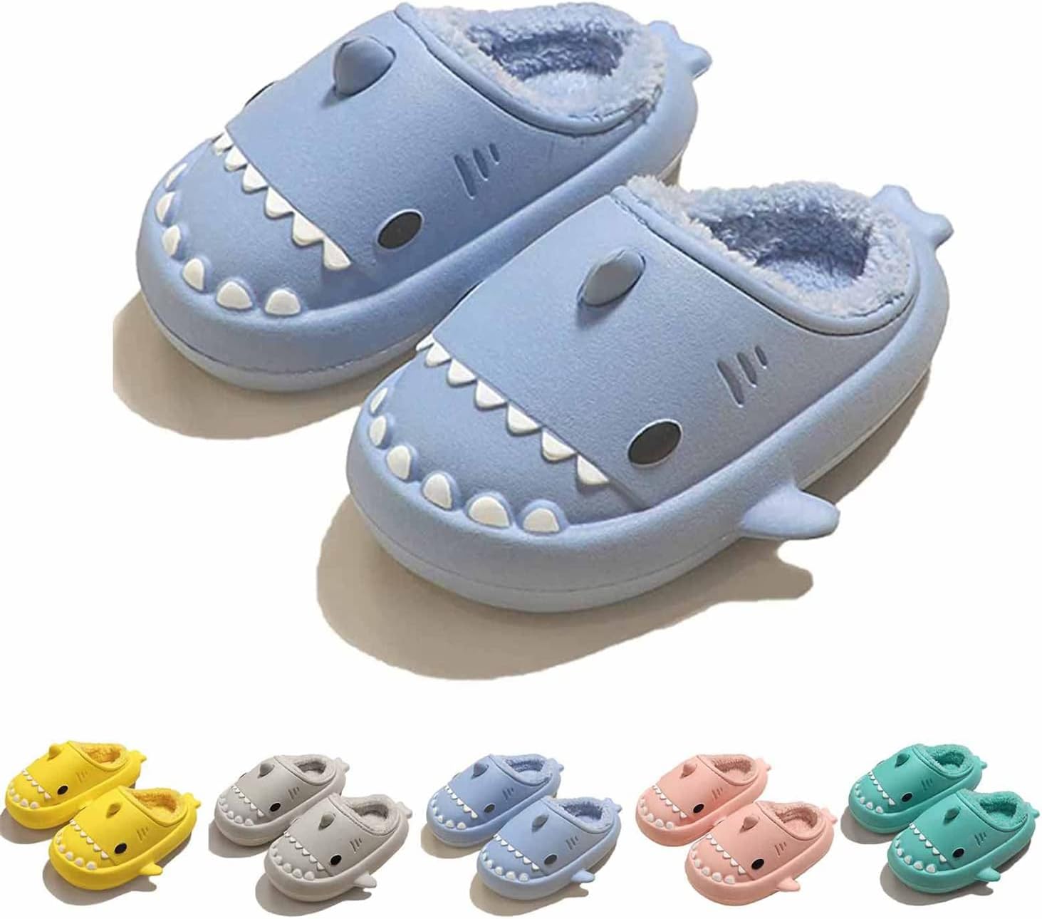 

Зимние пушистые тапочки Shark Slides с изображением акулы, зимние тапочки Cloud Slides с акулой для взрослых, нескользящие пушистые тапочки Quroxo, синий