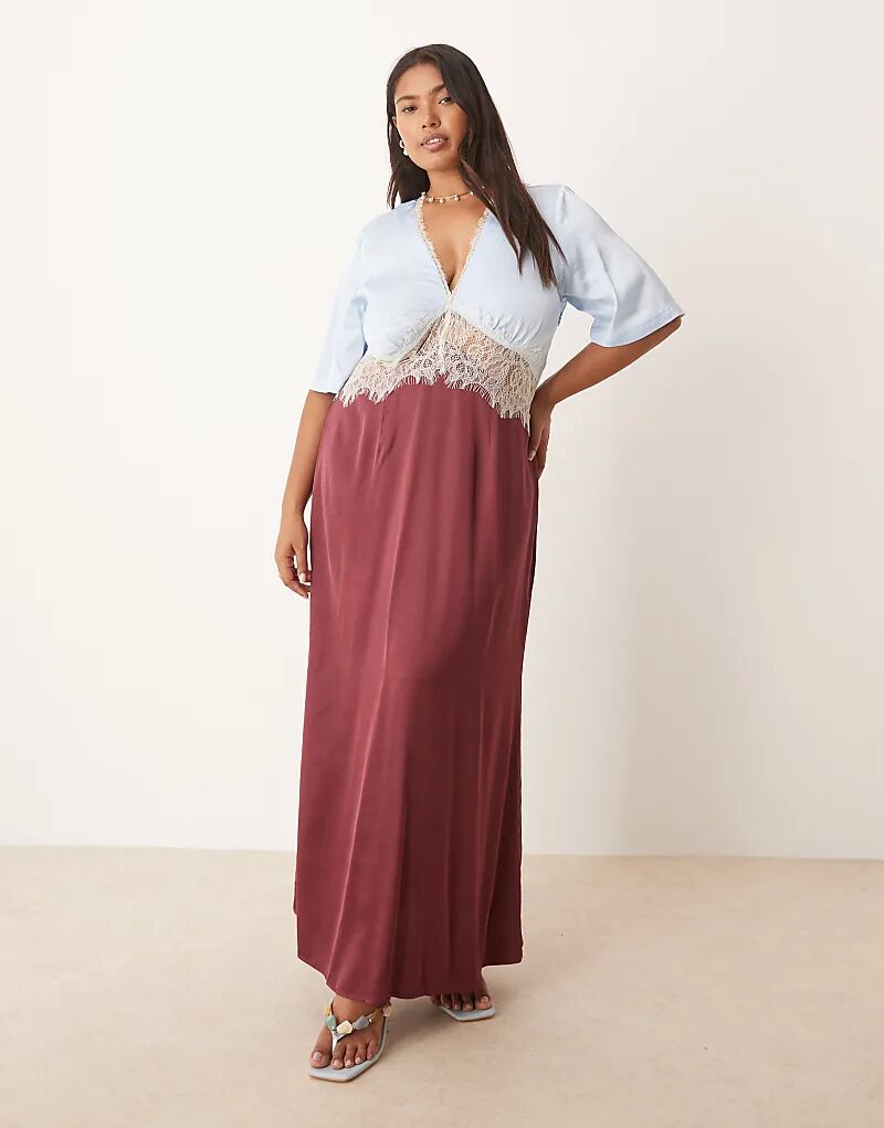 

Платье мидакси Never Fully Dressed Plus с рукавами-фонариками и кружевными вставками бордового цвета