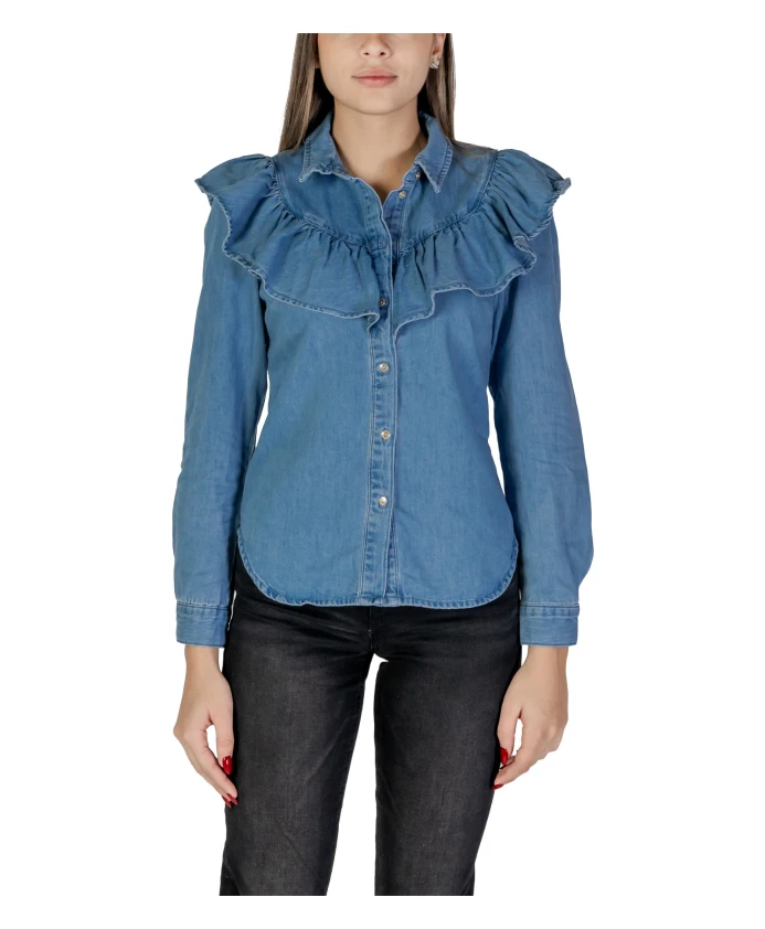 

Синяя джинсовая блузка с воротником-рюшем Only, синий